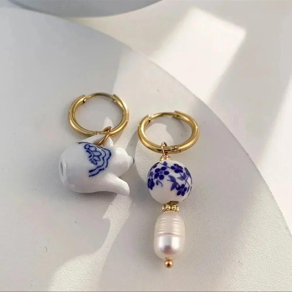 Ceramic Teapot Mismatched Hoop Earrings - Picture 10 of 13